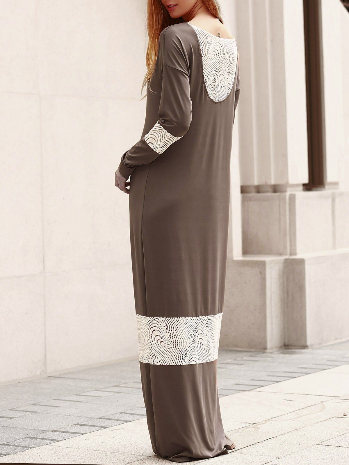 [17 OFF] Stylish Scoop Collar Long Sleeve Lace Splicing LooseFitting Dress For Women Rosegal