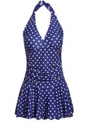 Off Stylish V Neck Halter Polka Dot One Piece Swimsuit For Women