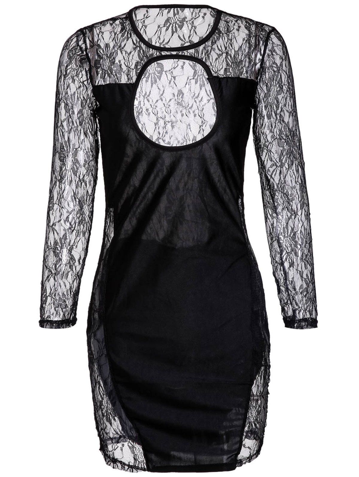 

Cut Out Lace Long Sleeve Mini Bodycon Dress, Black