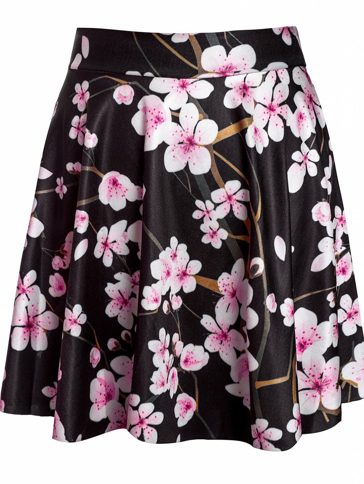 2018 Sexy Floral Print High Waisted Circle Skirt In Black One Sizefit Size Xs To M 5652