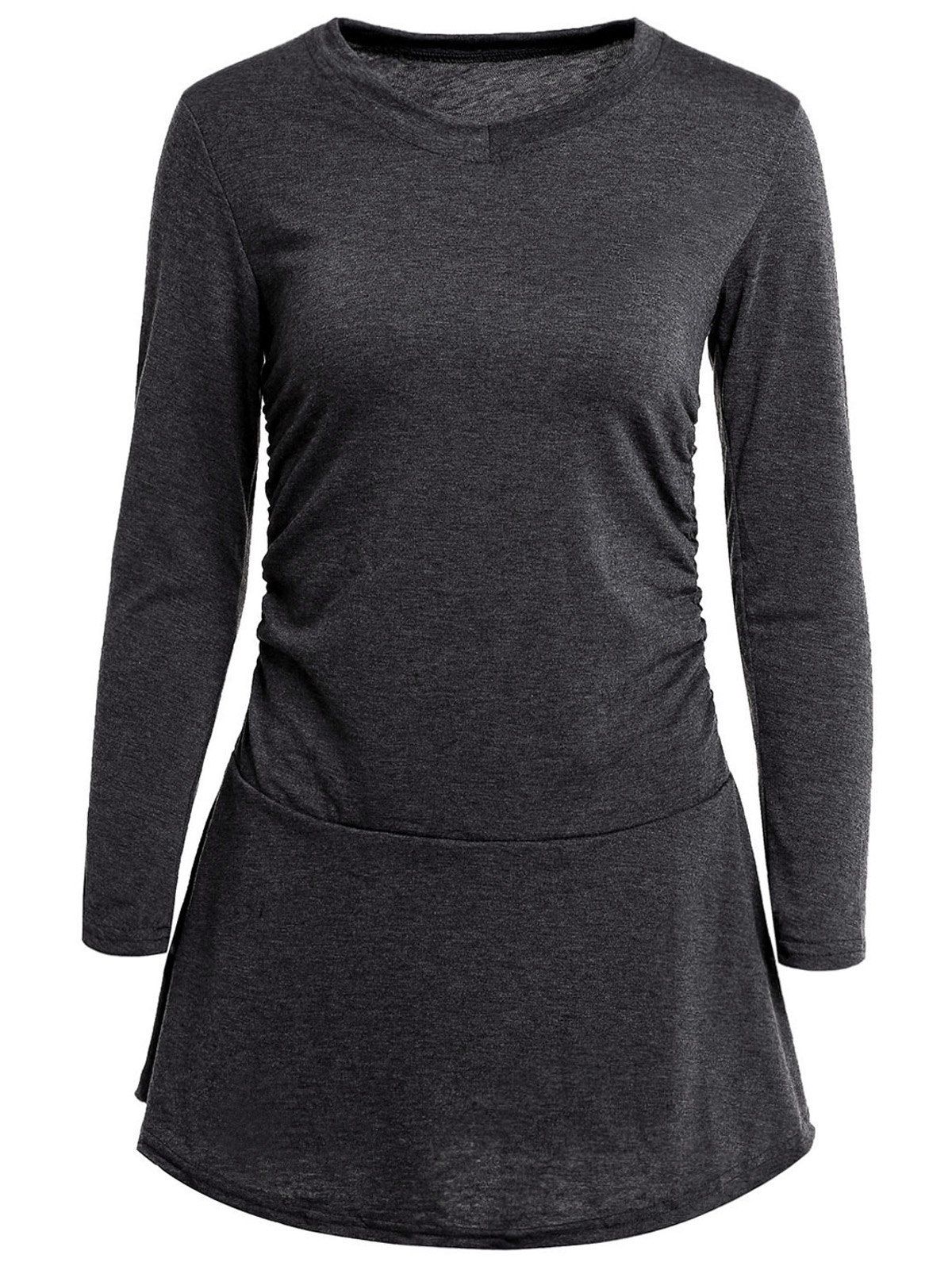 

Stylish V-Neck Long Sleeve Flounced Solid Color Women's Dress, Deep gray