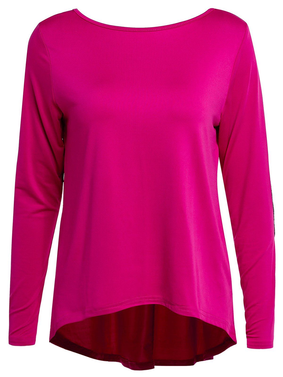 

Graceful Jewel Neck Sequin Spliced Long Sleeve Blouse For Women, Rose