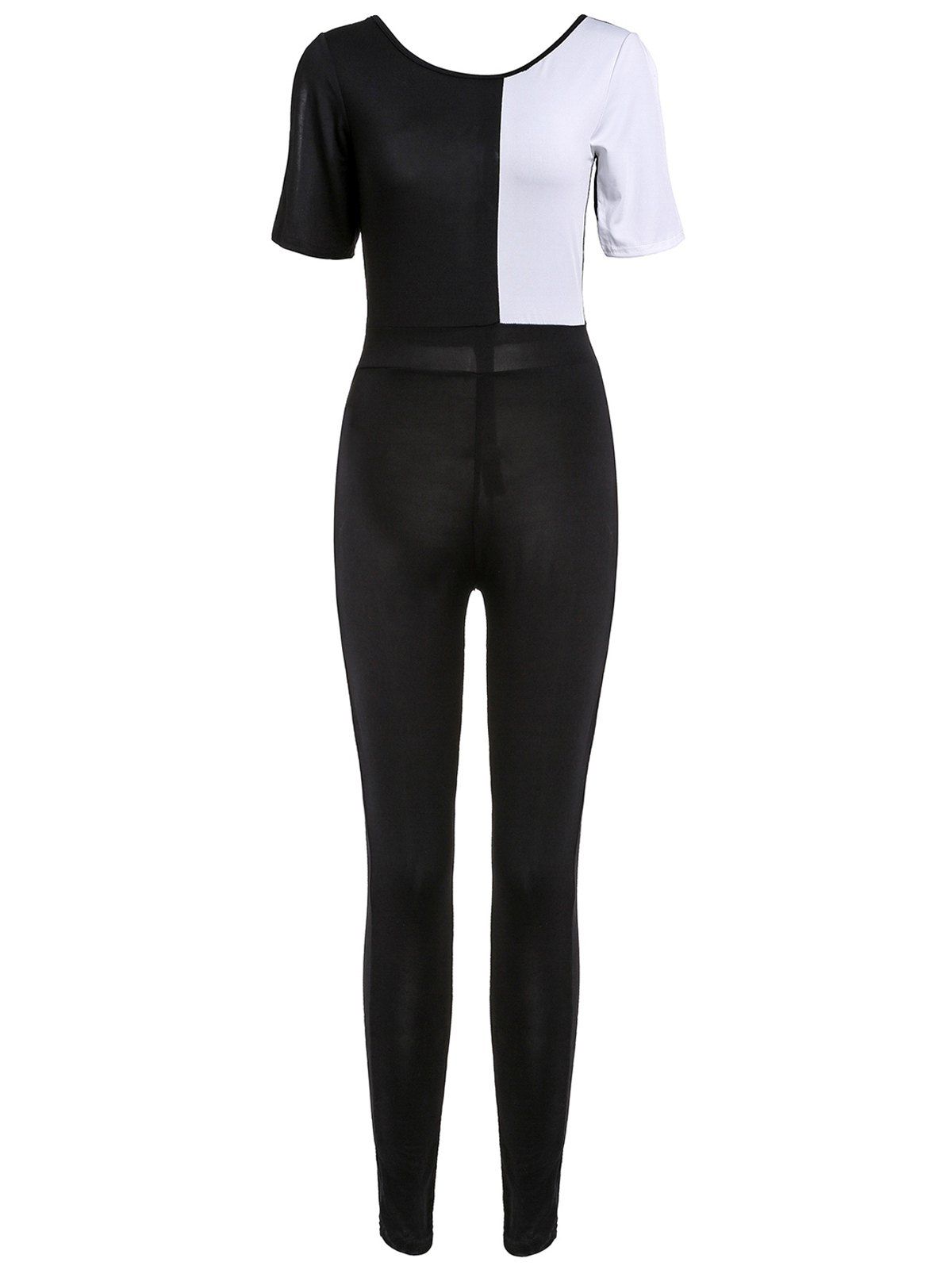 [66% OFF] Chic Jewel Neck Color Block Short Sleeve Jumpsuit For Women ...