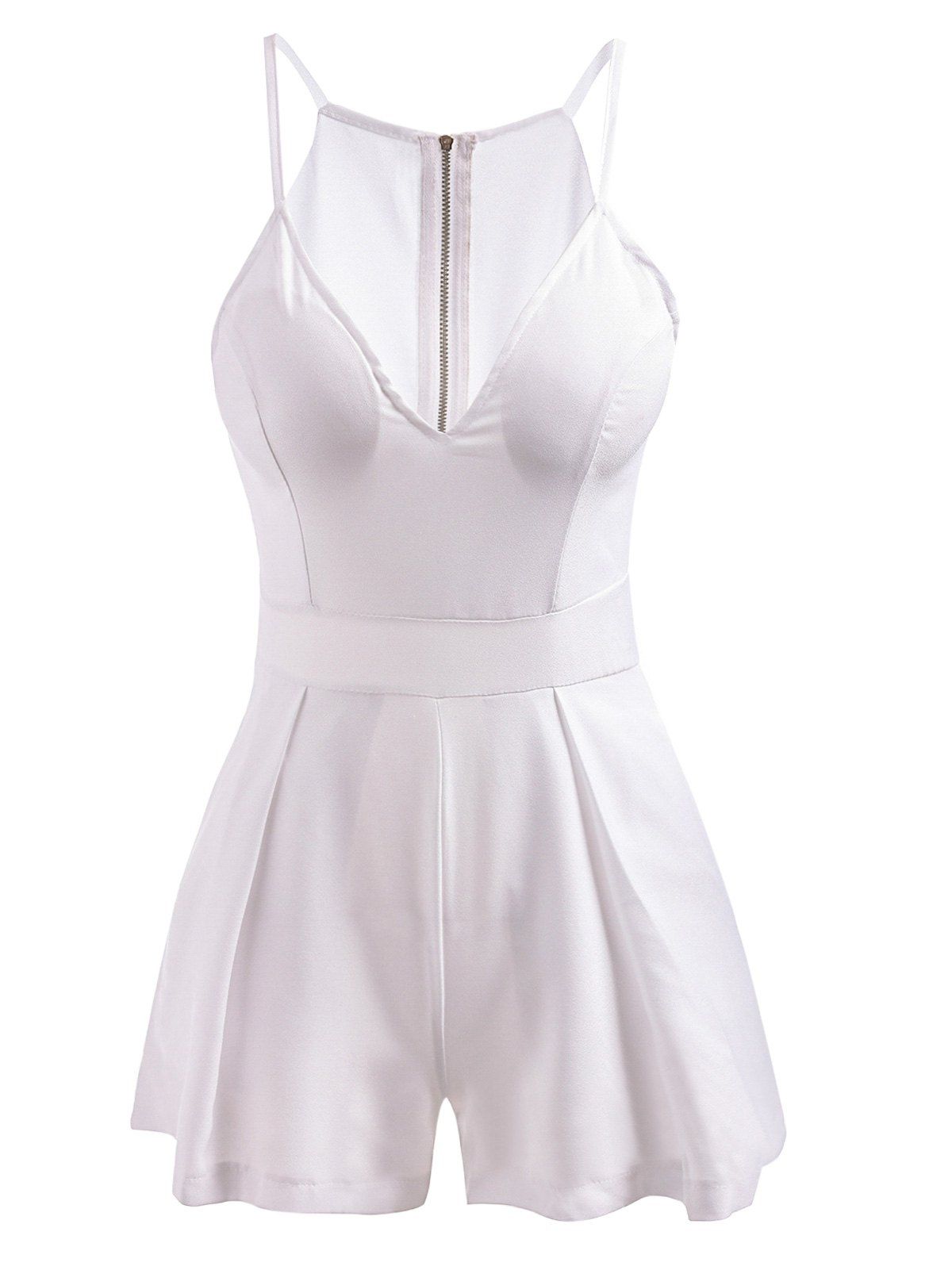 

Sexy Style Plunging Neck Sleeveless Solid Color Zippered Women's Romper, White