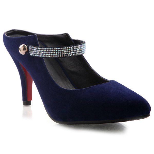 

Stylish Pointed Toe and Flock Design Slippers For Women, Deep blue