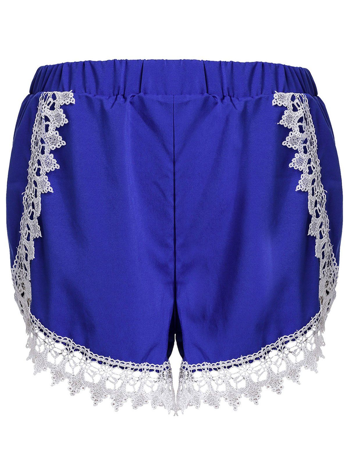 

Sweet Elastic Waist Laced Loose Shorts For Women, Blue