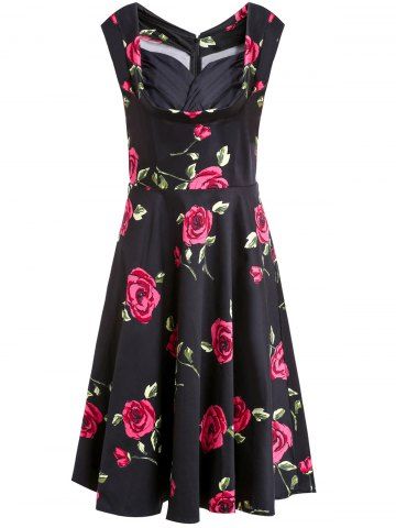 [11% OFF] Rose Printed Sleeveless Prom Ball Gown Dress | Rosegal