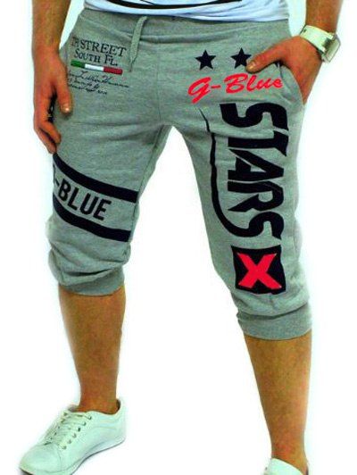 

Graphic and Star Printed Lace-Up Jogger Shorts, Light gray