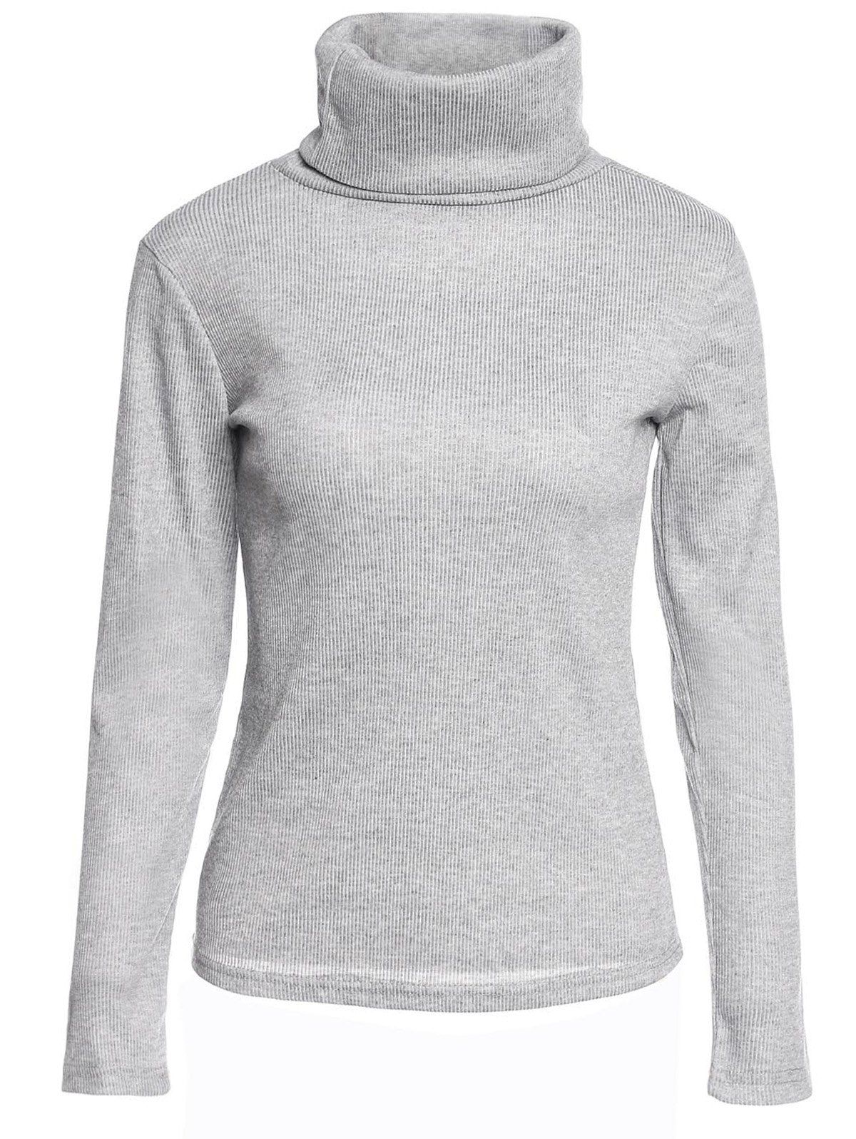 2018 Casual Turtleneck Long Sleeve Gray Pullover Knitwear For Women In ...