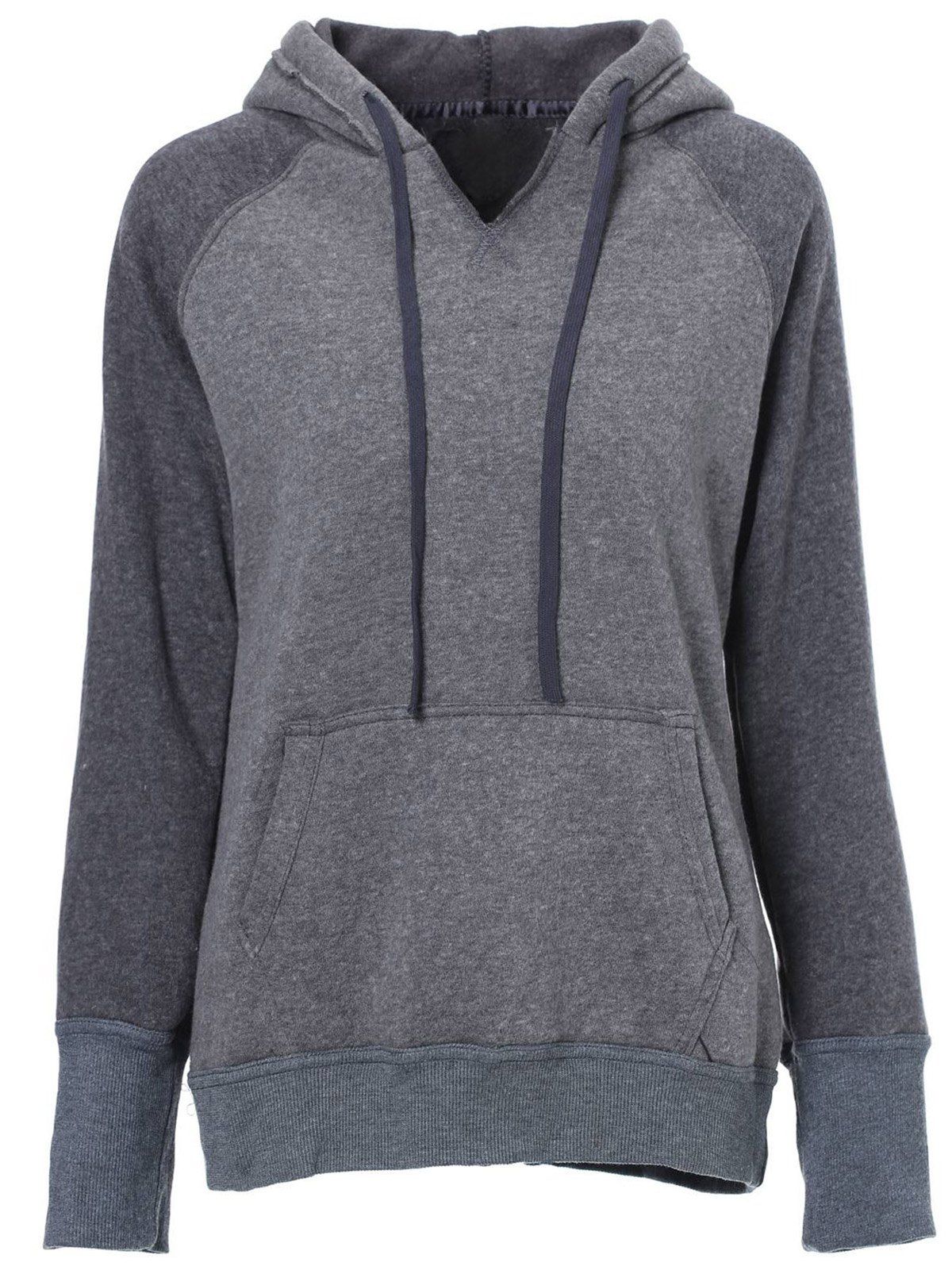 

Casual Style Hooded Long Sleeve Spliced Front Pocket Design Women' Pullover Hoodie, Gray