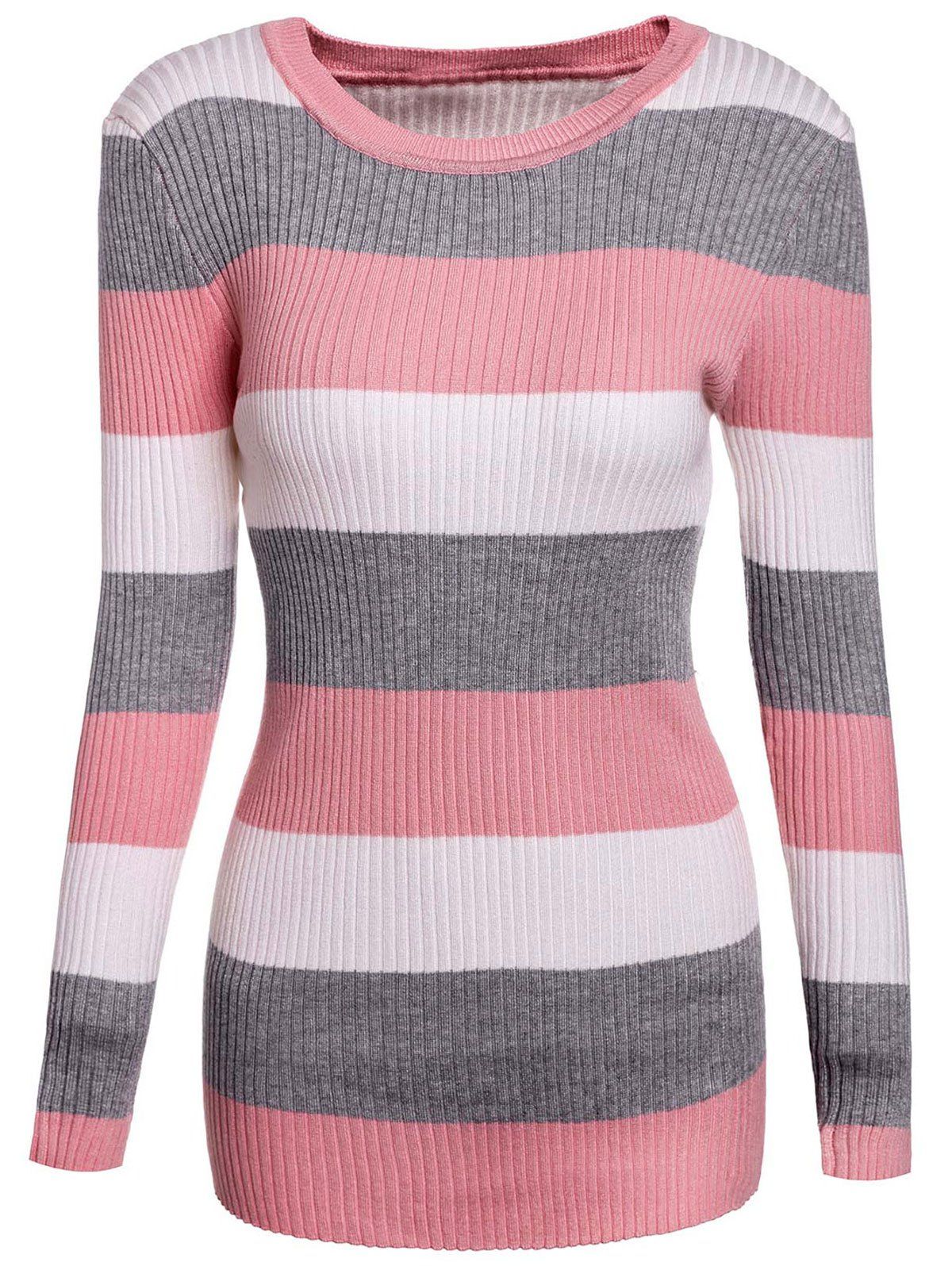 Long Sleeve Scoop Neck Striped Sweater