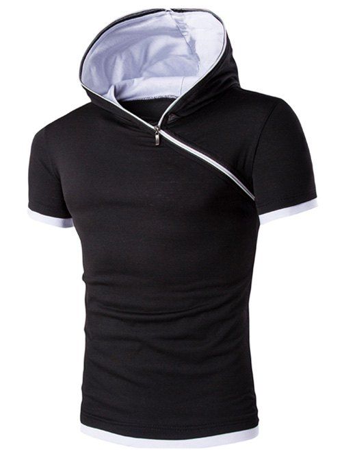 [64% OFF] Hooded Solid Color Zipper Design Short Sleeve T-Shirt For Men ...