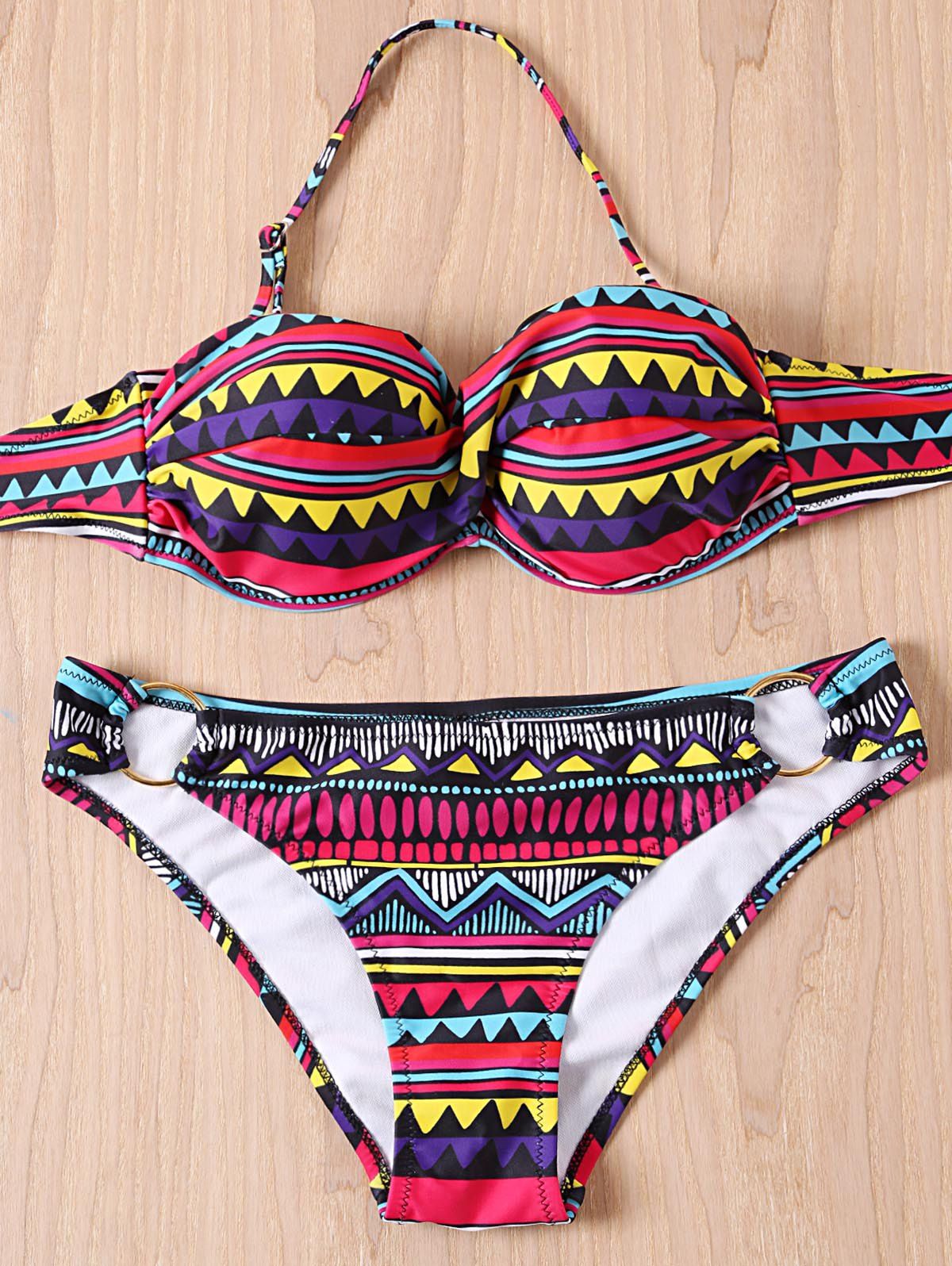 OFF Sexy Strapless Metal Embellished Printed Women S Bikini Set Rosegal