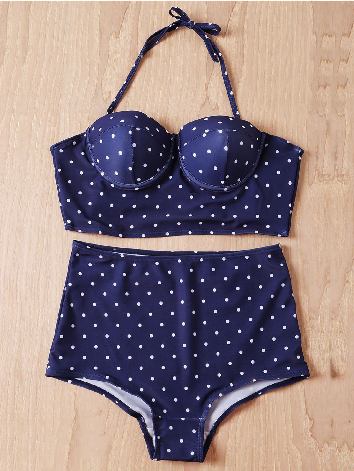 Off Polka Dot Bustier Bikini Top And High Waisted Bottoms Rosegal