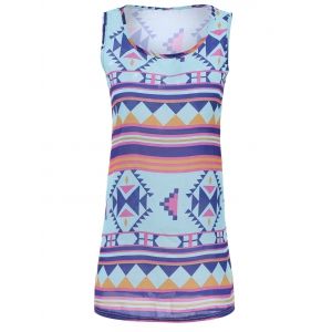 

Stylish Scoop Neck Sleeveless Geometric Dress For Women, Azure