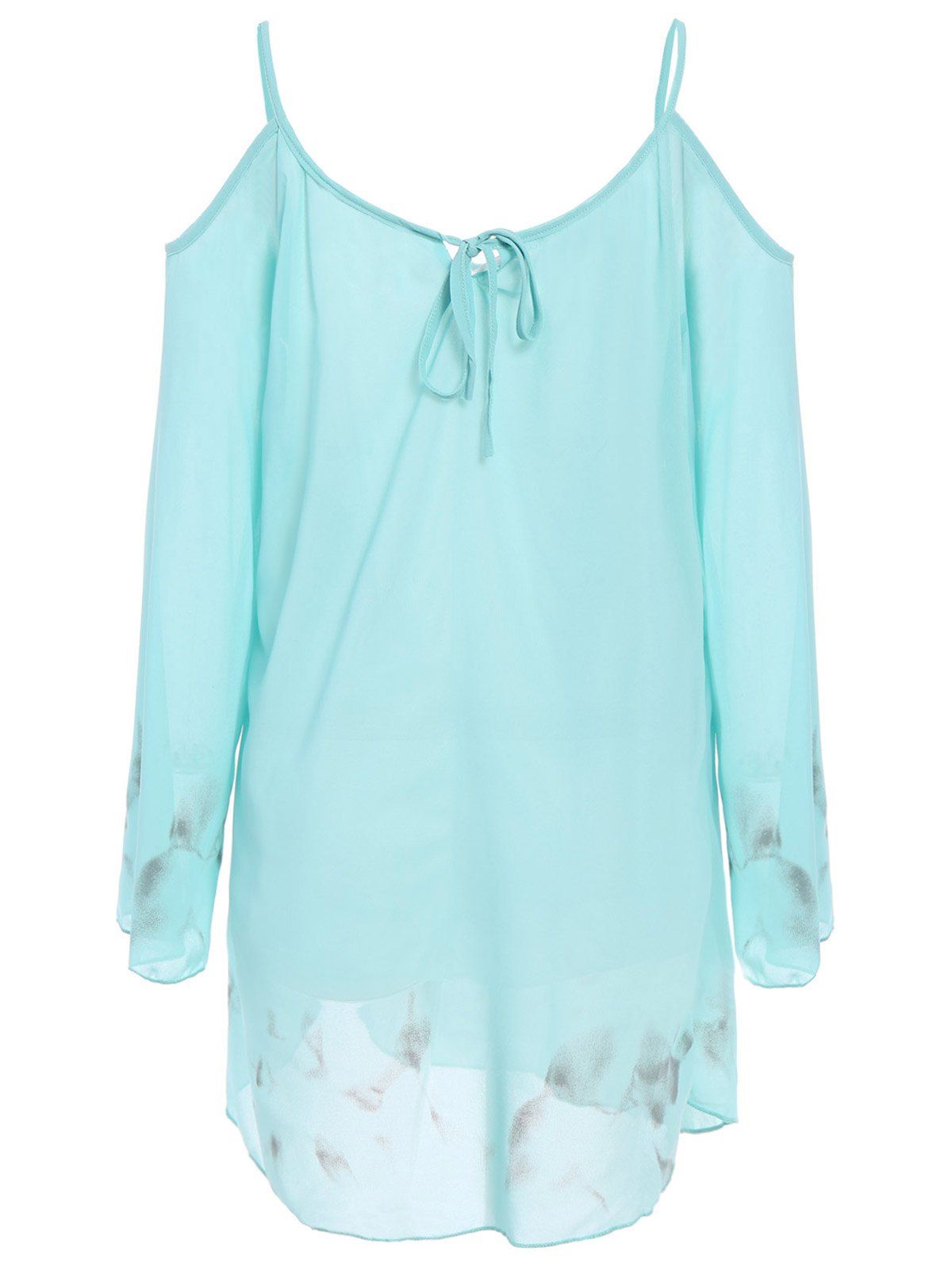 [52% OFF] Stylish Spaghetti Strap Printed Long Sleeve Chiffon Dress For ...