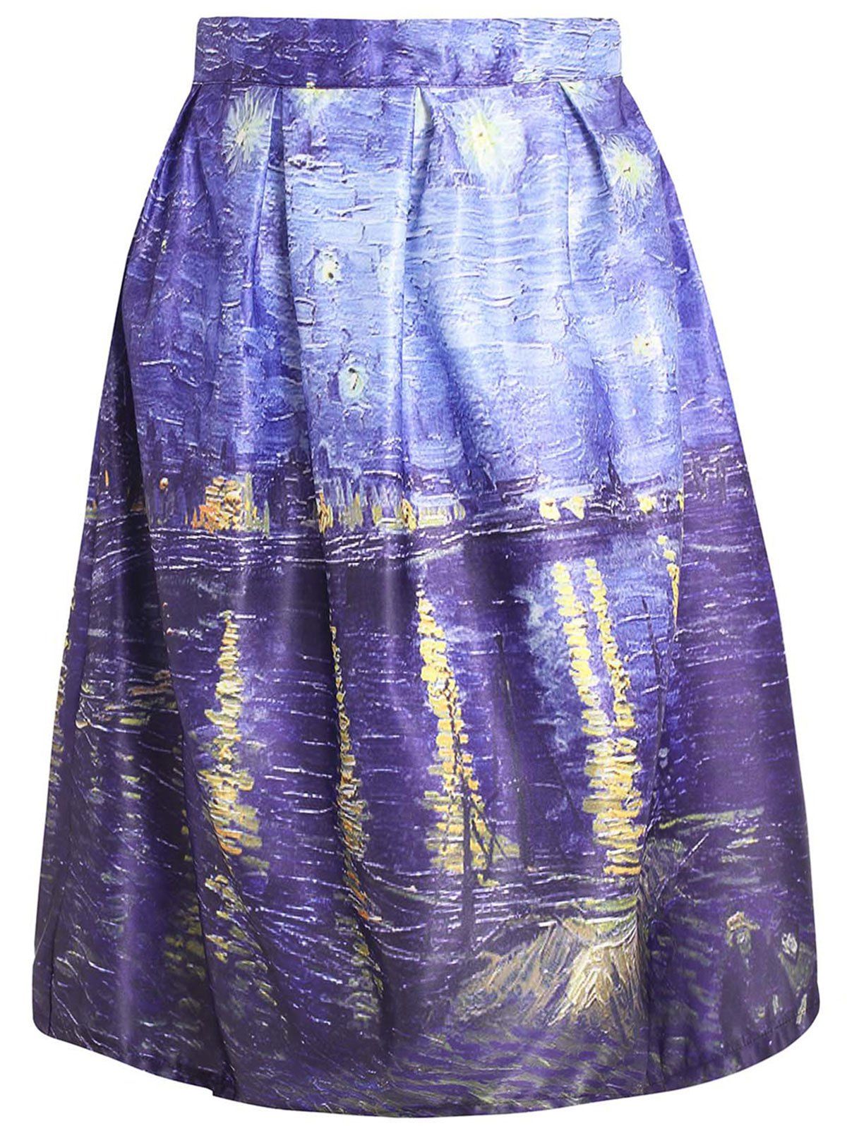 [66 OFF] Oil Painting Print Box Pleated Skirt Rosegal