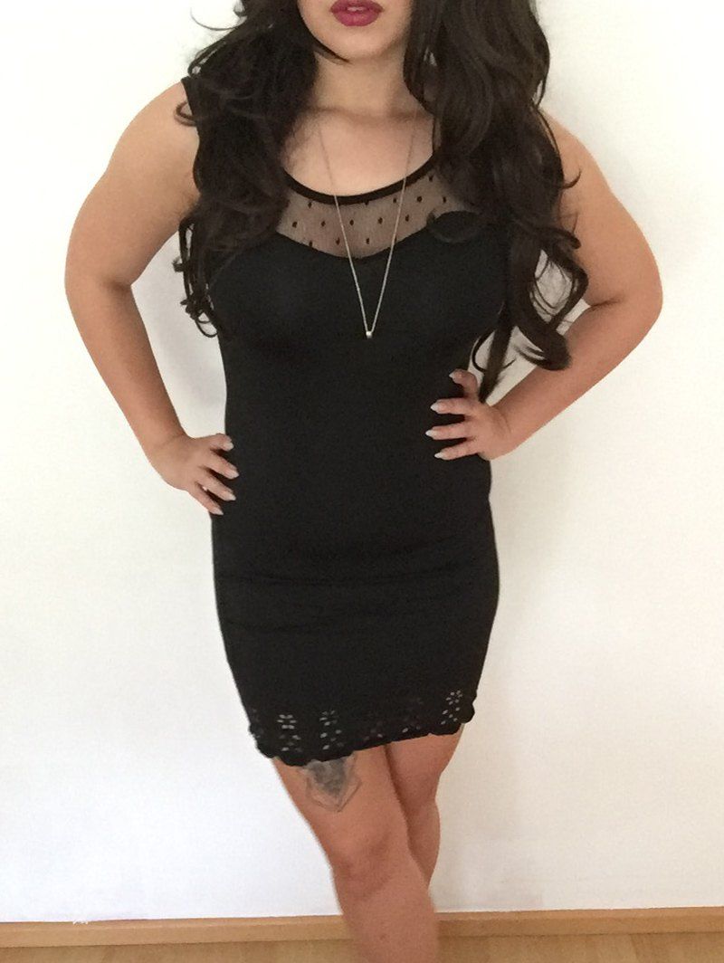 

Scoop Neck Hook Flower Hollow Out Sleeveless Bodycon Dress For Women, Black