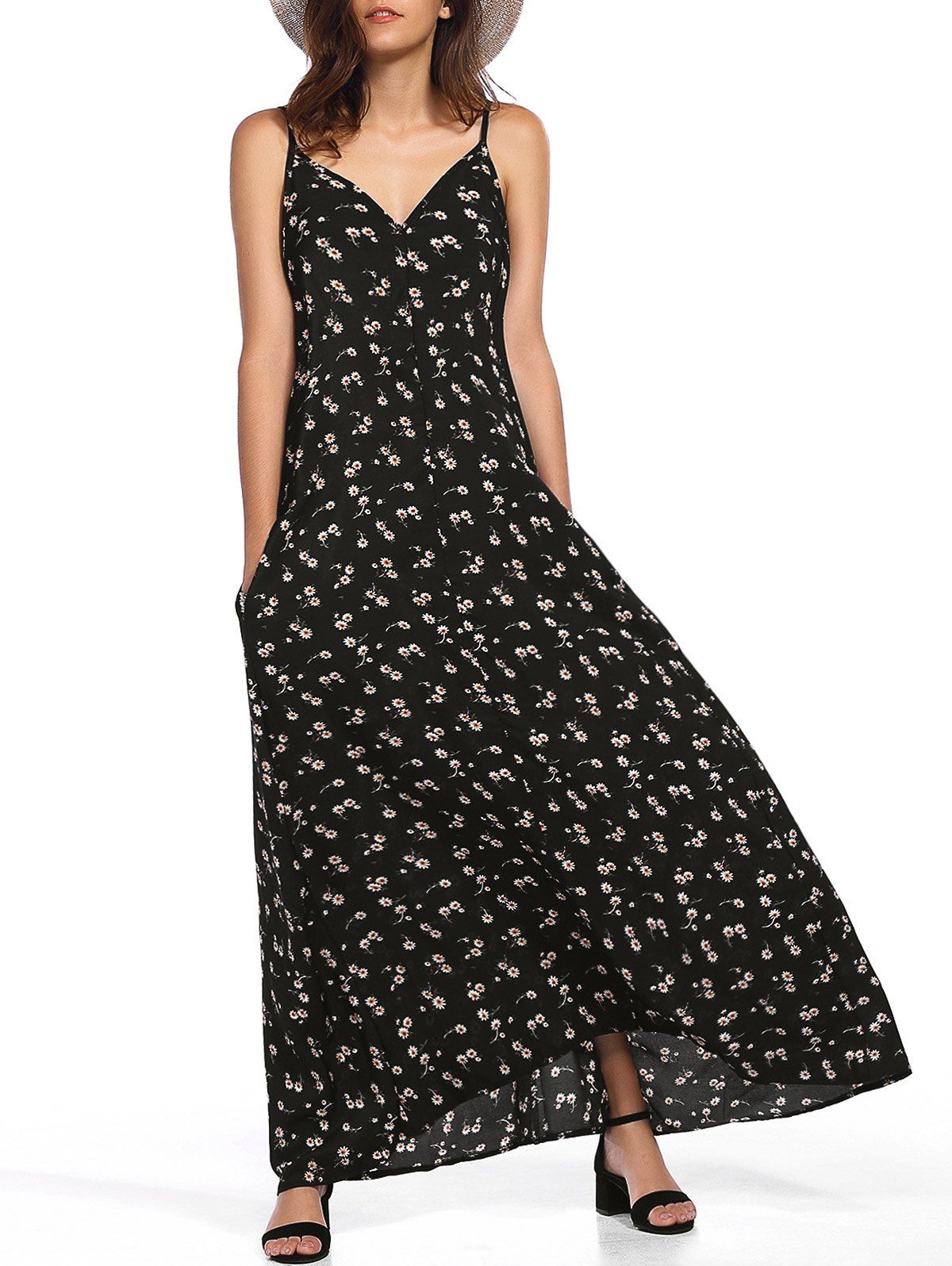 [29% OFF] Spaghetti Strap Floral Casual Maxi Dress | Rosegal