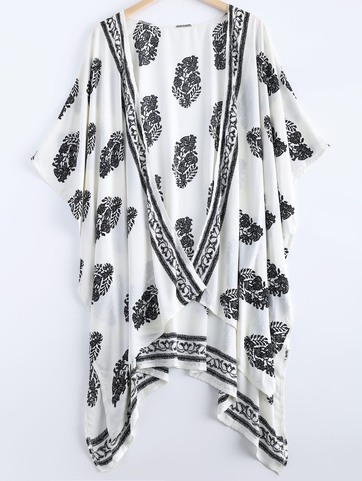 

Asymmetric Summer Floral Print Kimono Cover Up, White