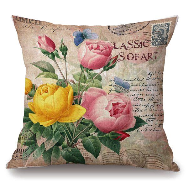 

Retro Peony Stamp Letter Floral Pattern Pillowcase, Soil