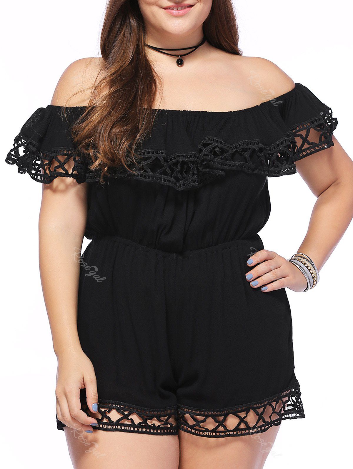 49 Off Casual Plus Size Off The Shoulder Hollow Out Womens Romper Rosegal 4207