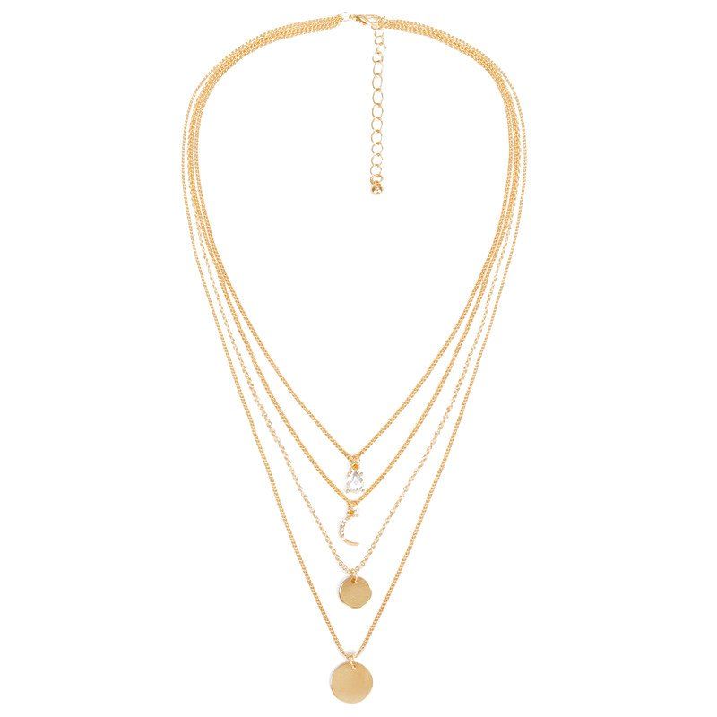 Collier Fantaisie à Plusieurs Chaînes avec Pendentifs Lune Faux Crystal et Strass  