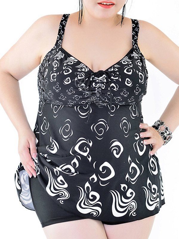 New Stylish Plus Size Backless Print Two-Piece Swimsuit For Women  