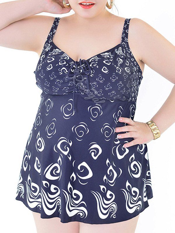 Fancy Stylish Plus Size Backless Print Two-Piece Swimsuit For Women  