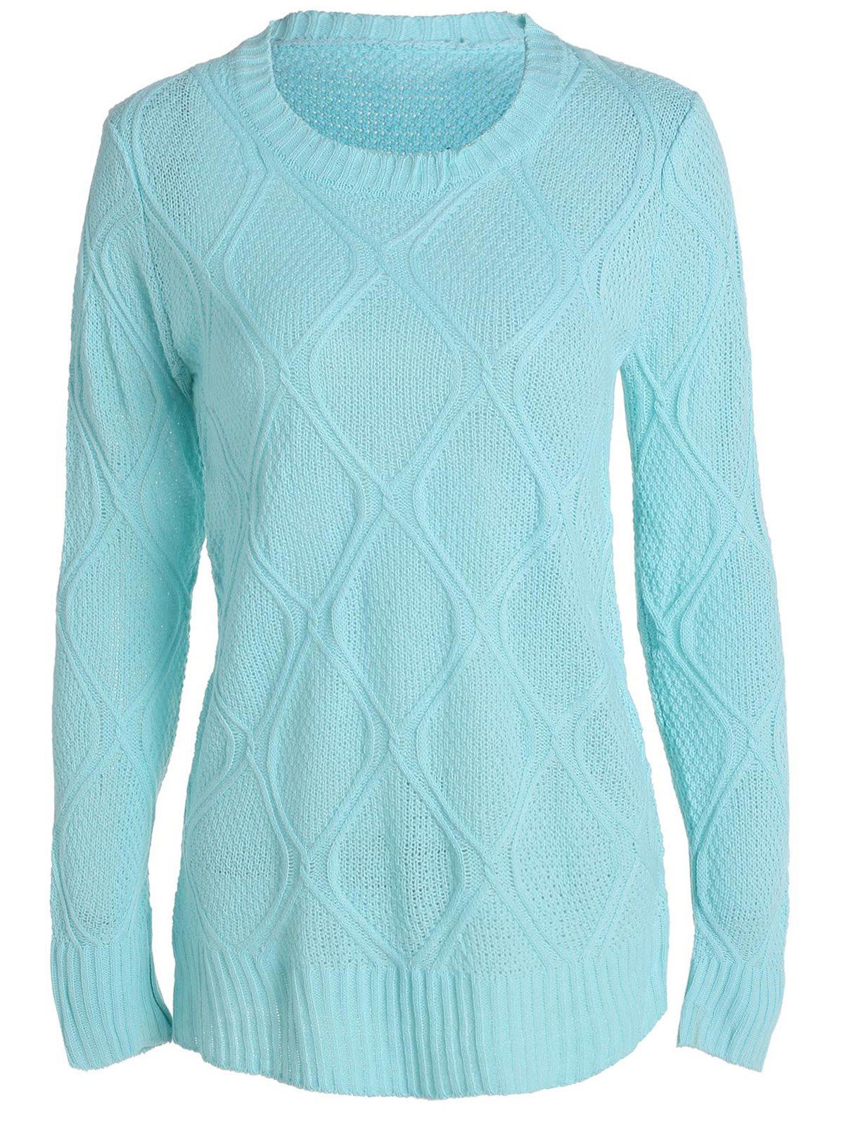 

Simple Round Collar Long Sleeve Pure Color Women's Sweater, Blue