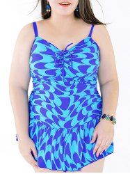 Stylish Plus Size Printed Ruffled One-Piece Swimsuit For Women -  