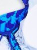 Élégant Plus Size Printed Ruffled One-Piece Swimsuit pour les femmes - Bleu Saphir 5XL