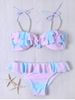 Cute Spaghetti Strap Flounced Beaded Color Ombre Bikini Set -  