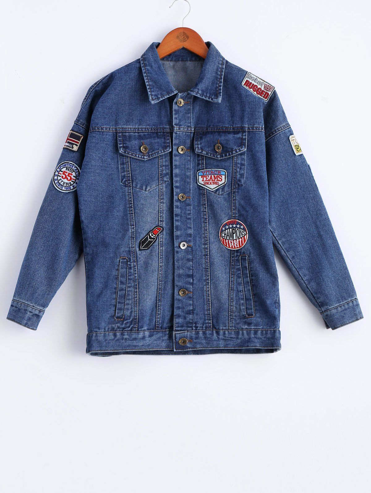 [20 OFF] Chic Long Sleeve Applique Denim Jacket For Women Rosegal