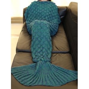 

Fish Scale Design Knitting Sleeping Bag Mermaid Blanket, Lake blue