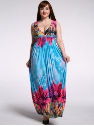 [16% OFF] Sleeveless Floral Backless Plus Size Hawaiian Maxi Dress ...