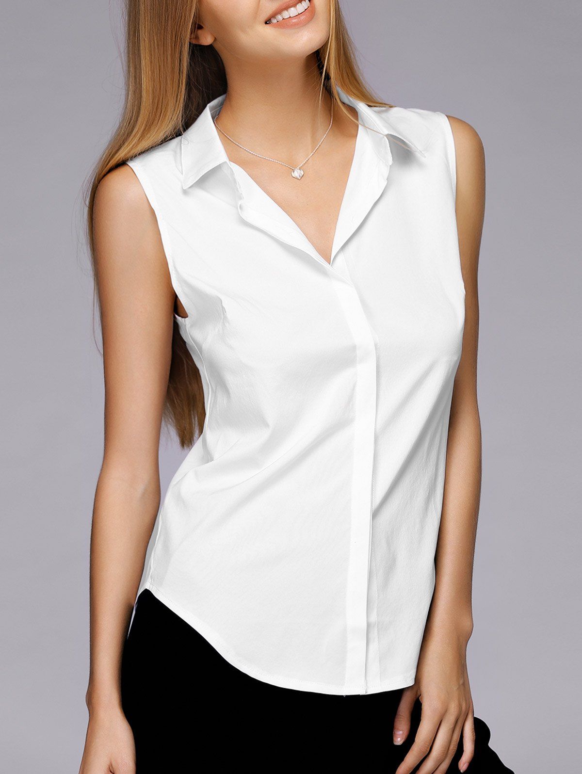  47 OFF Simple Design Shirt Collar Sleeveless Solid Color Shirt For 