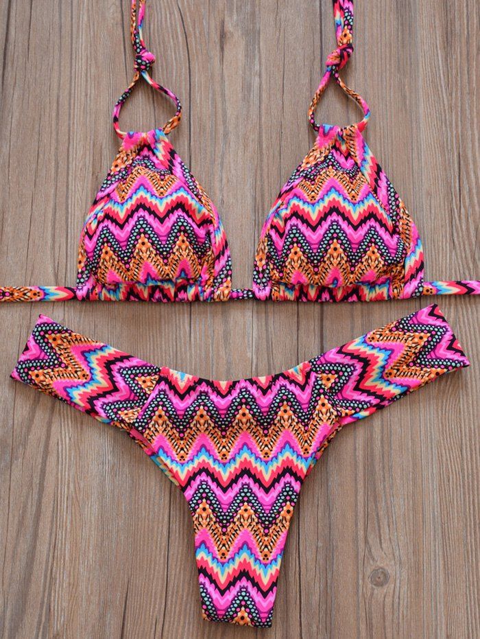 

Zig Zag Halterneck Bikini Set, Rose red