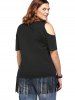 Novelty Plus Size Cold Shoulder Fringed Women's T-Shirt -  