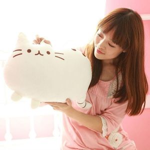 

Stylish Short Floss Cushion Cat Shape Design Pillow, Off white