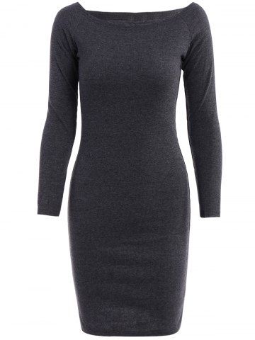 Deep Gray M Stylish Slash Neck Solid Color Bodycon Knitted Long Sleeve ...