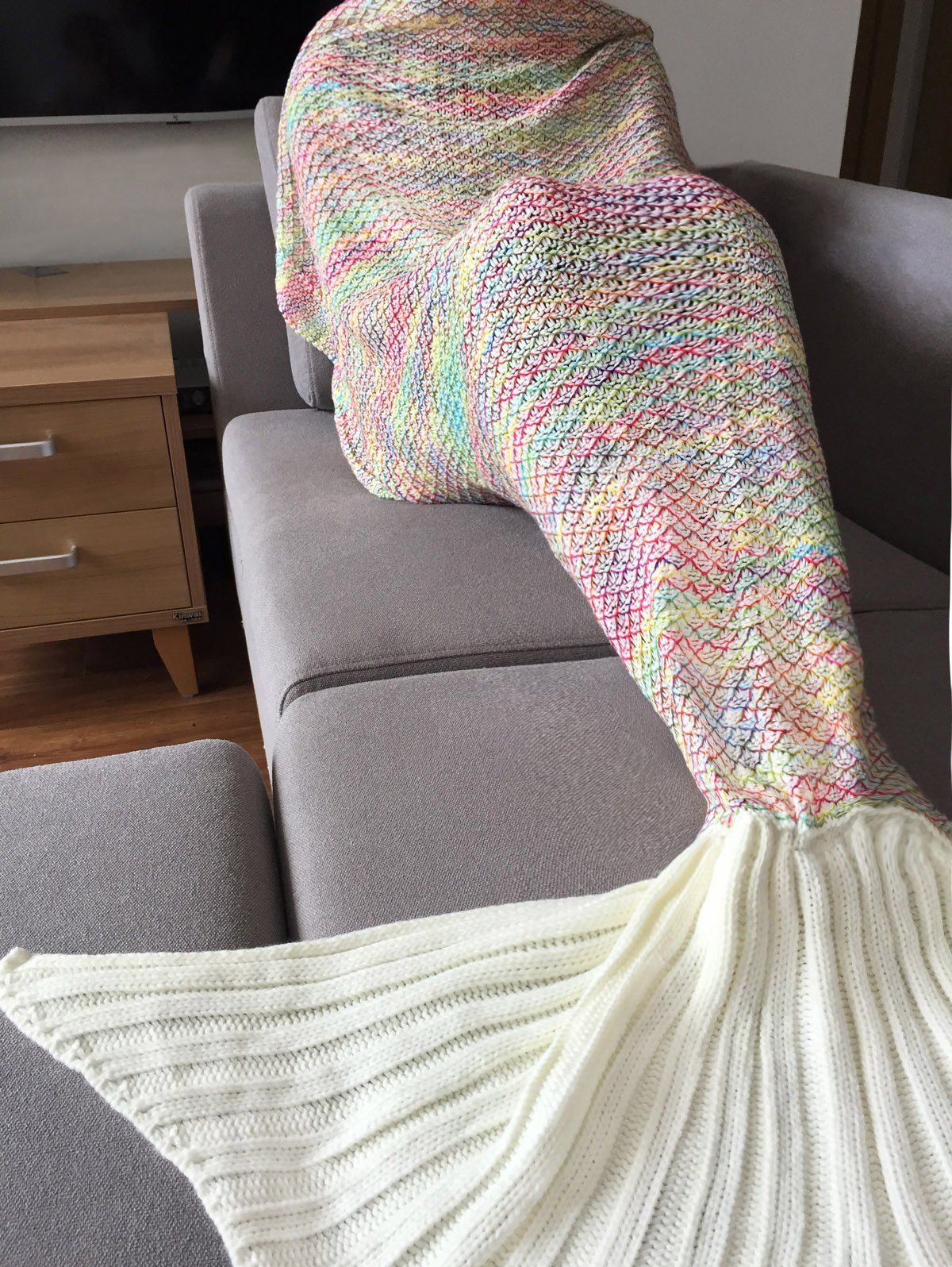 

Stylish Colorful Crochet Knitting Mermaid Tail Design Sleeping Blanket For Adult, Colormix