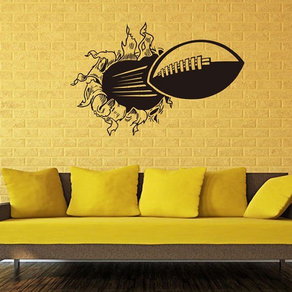 

3D Wall-Through Rugby Pattern Sports Vinyl Wall Decals For Bedrooms, Black