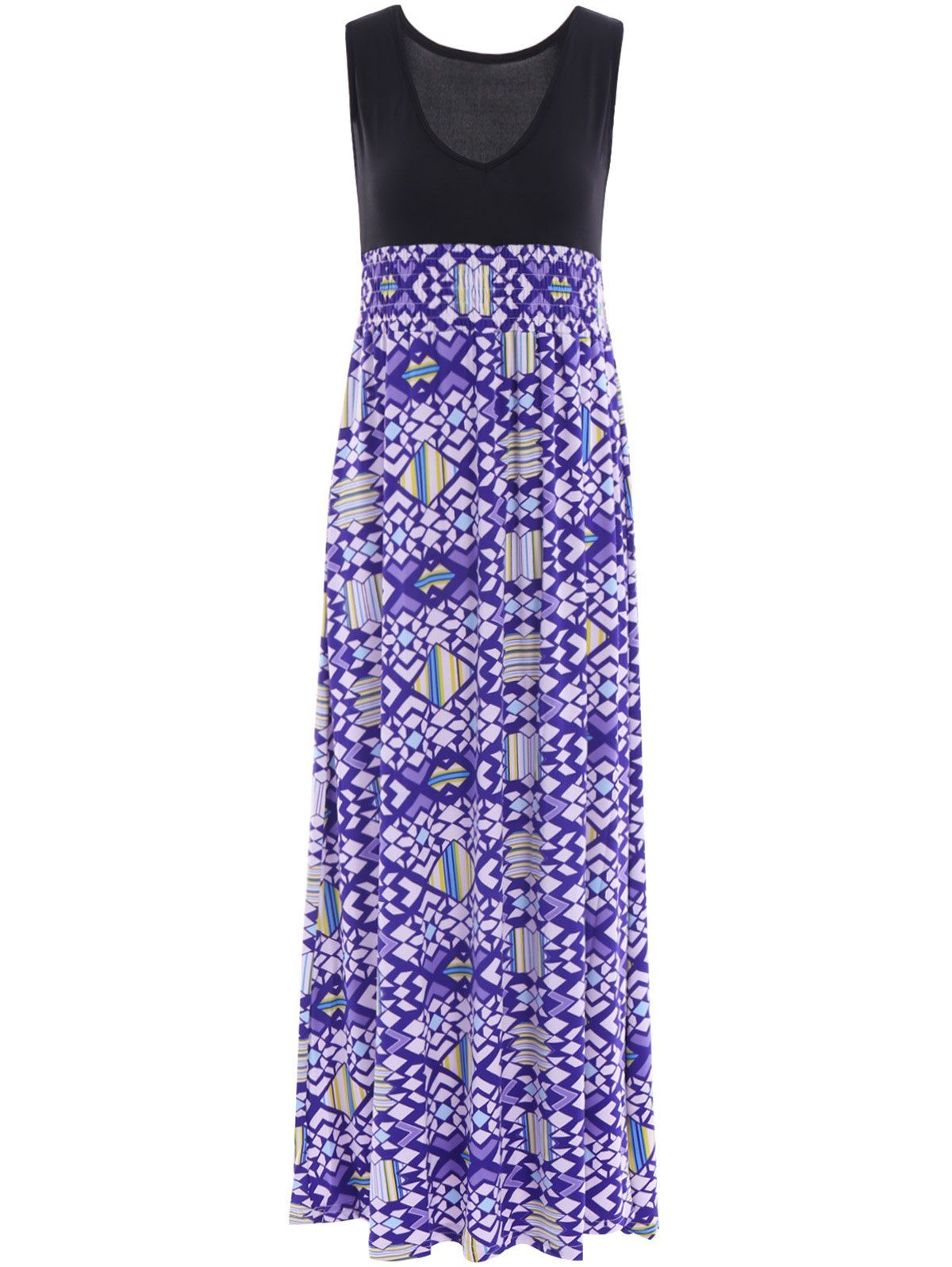 [62 OFF] Stylish Plunging Neck Sleeveless Elastic Waist Geometric