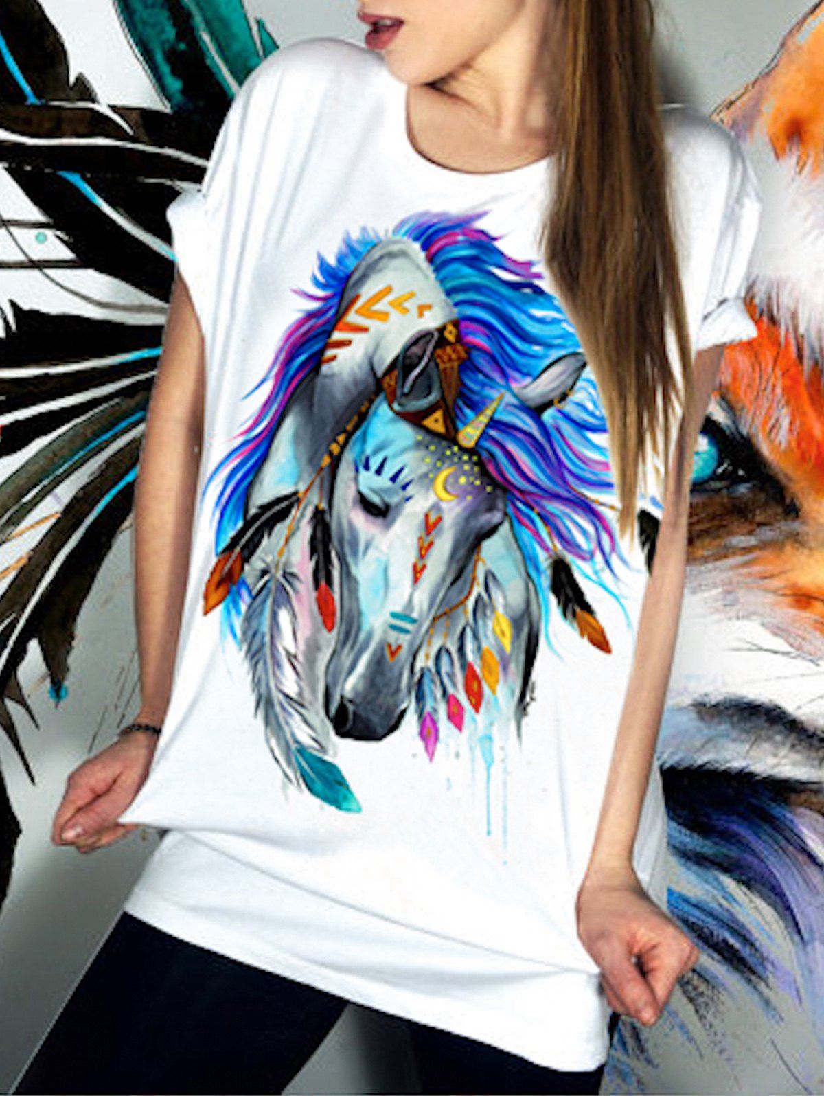 [41% OFF] Casual Short Sleeve Round Neck Horse Pattern Women's T-Shirt ...