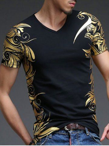 [52% OFF] Slimming V-Neck Golden Totem Pattern Short Sleeves T-Shirt ...