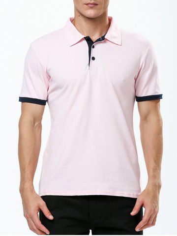 Refreshing Turn-down Collar Purfled Fitted Short Sleeves T-Shirt For Men - PINK - 2XL