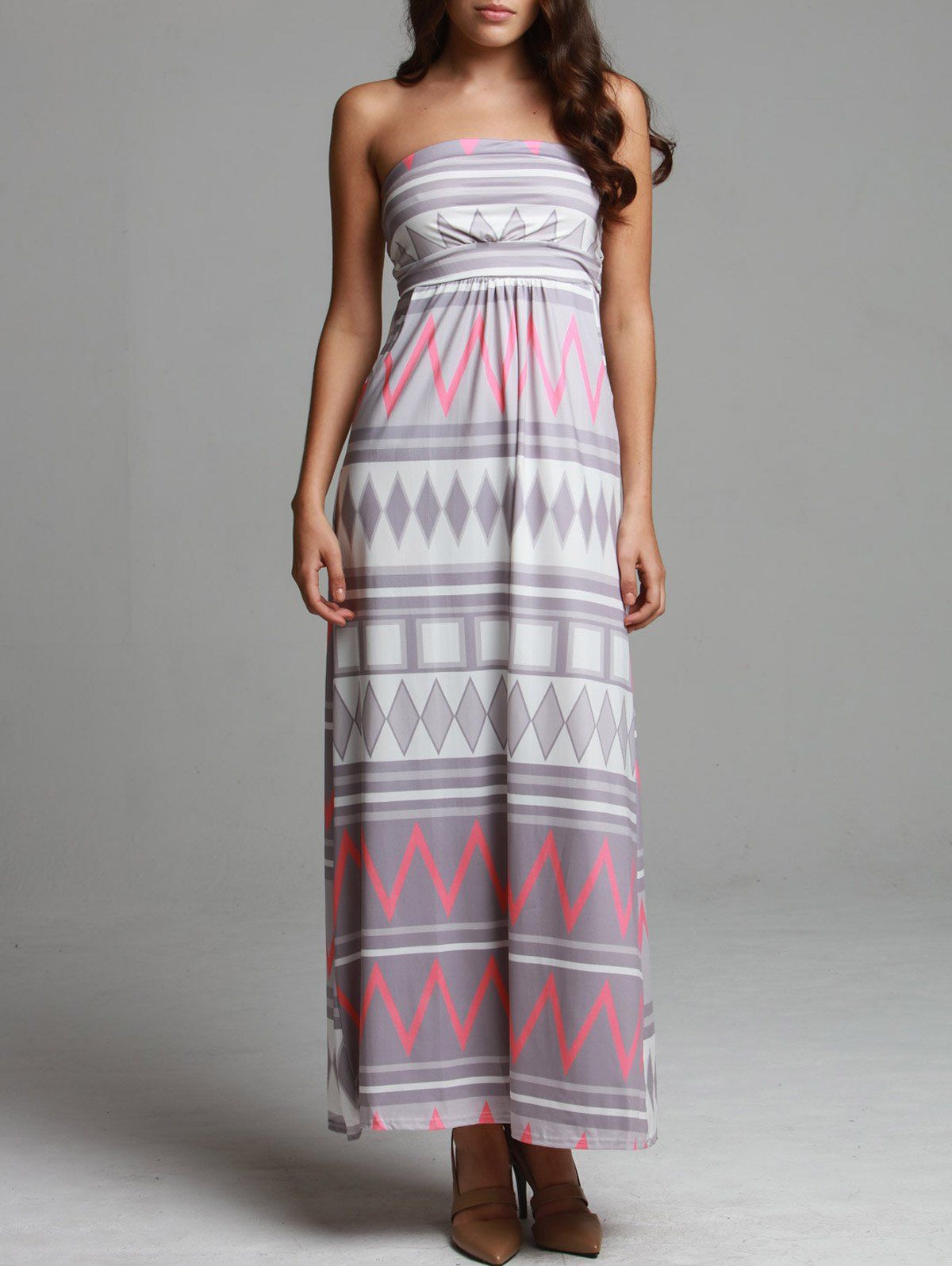 

Maxi Geometric Print Strapless Bohemian Beach Dress, Colormix