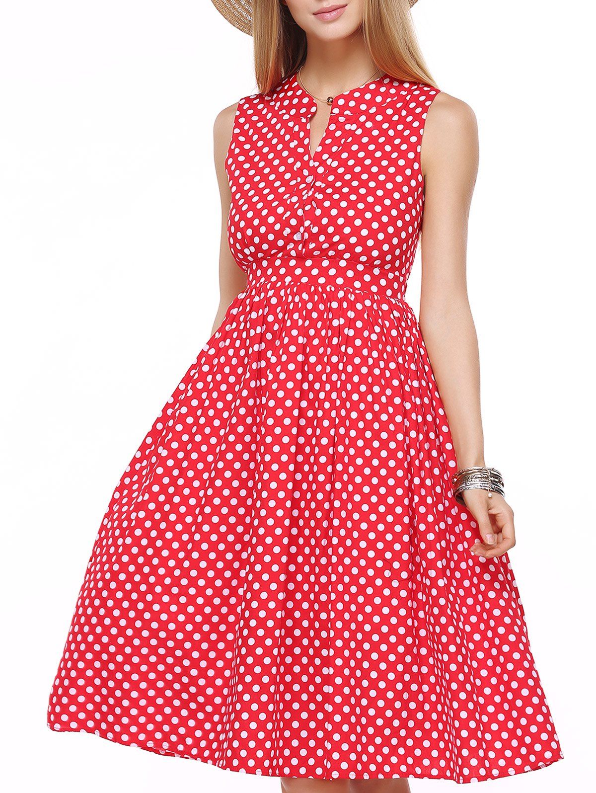 [39% OFF] Vinatge Women's Polka Dot High Waisted Shirt Dress | Rosegal