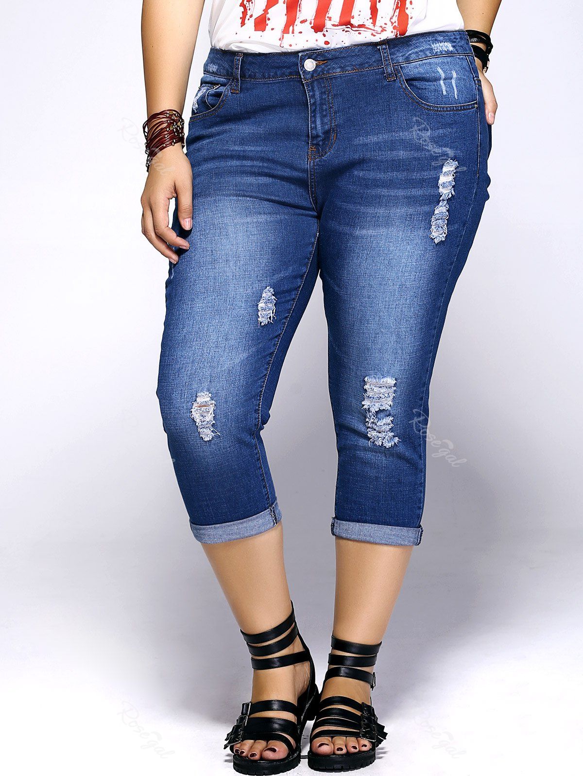 plus size distressed capri jeans